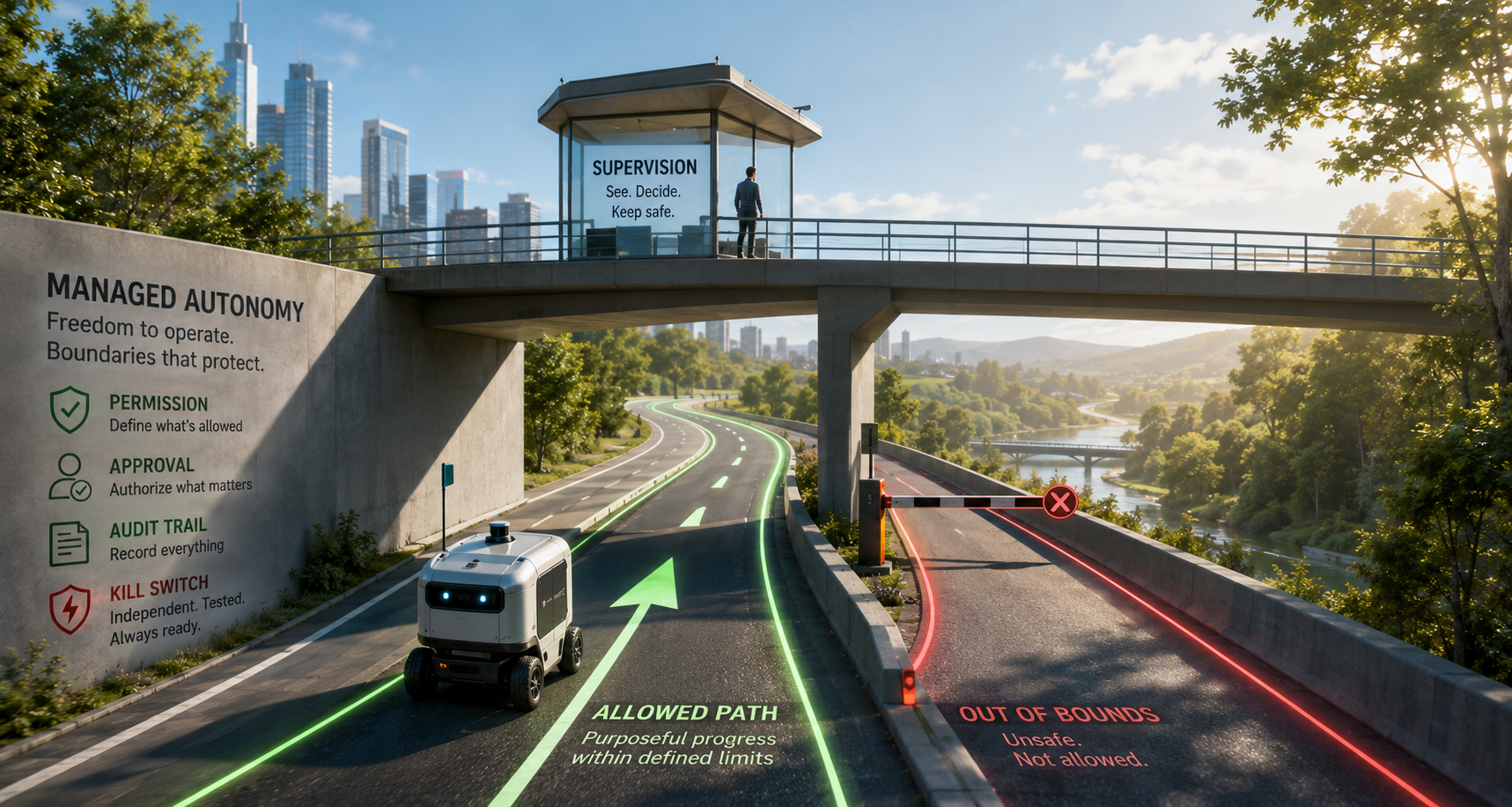 Managed autonomy: freedom to operate within defined boundaries - allowed path vs out of bounds